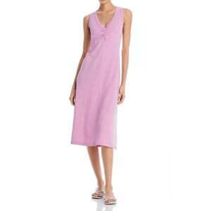 Wilt Fem Cotton Ruched Sleeveless V-Neck Midi Dress in Pink, Size Medium, Beach